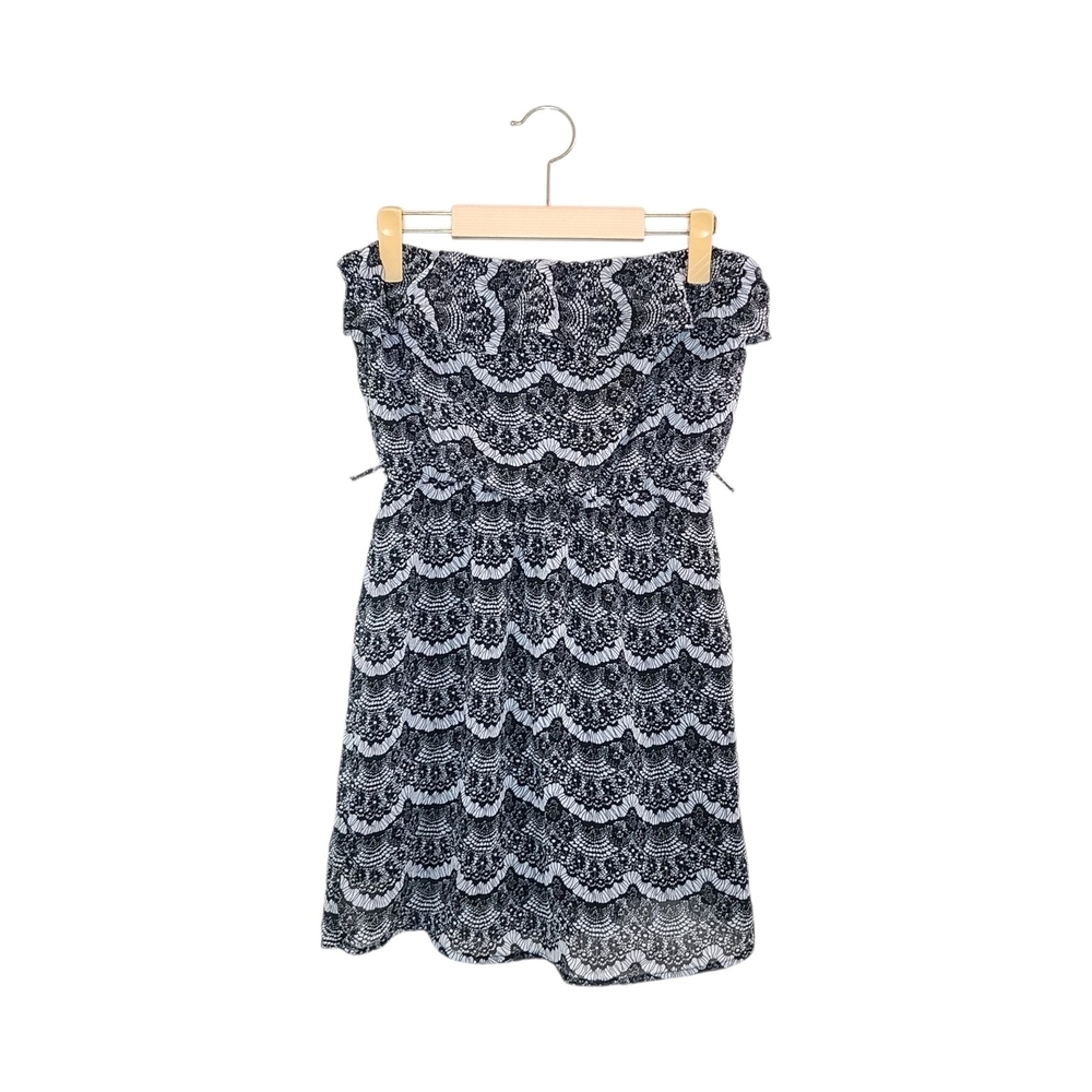rosette By Be Cool Black & White Strapless Lace-Pattern Mini Dress
